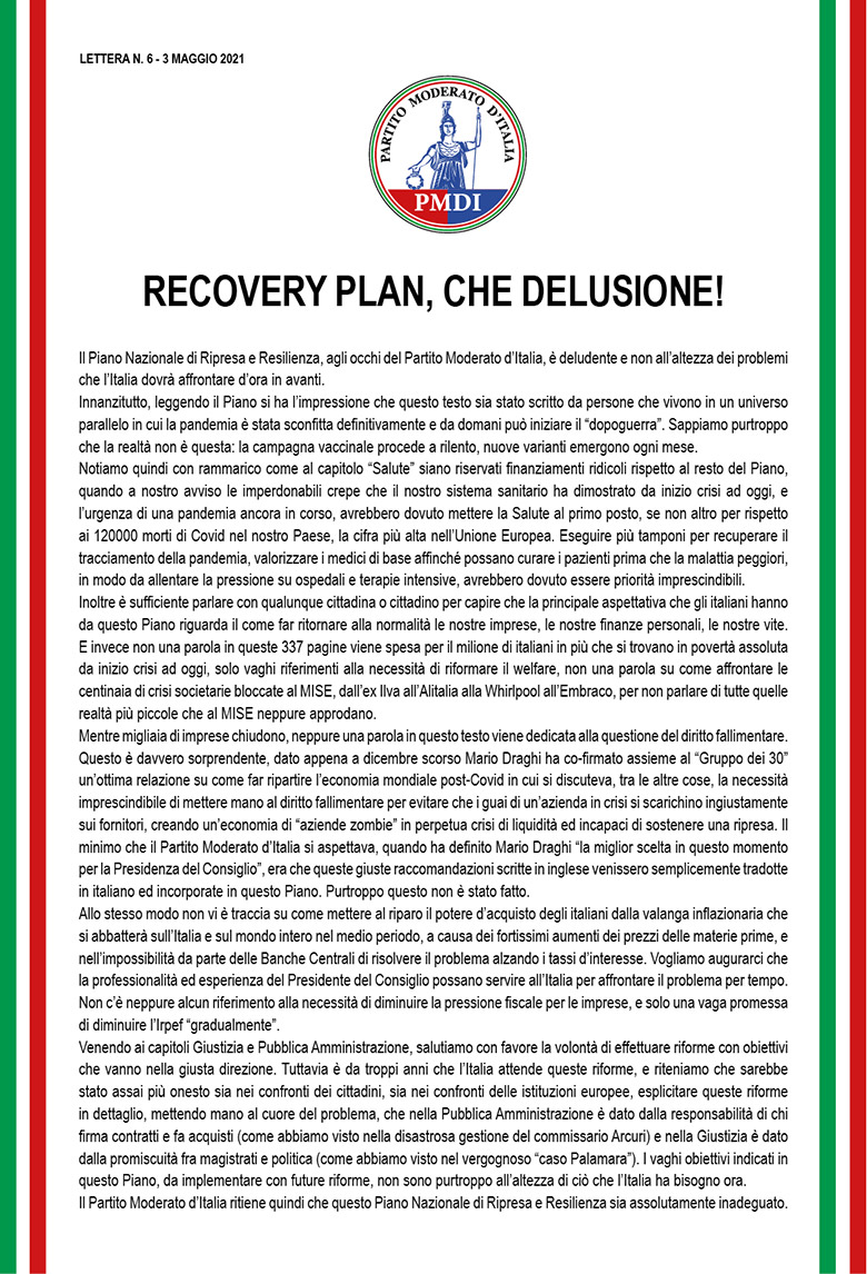  3 maggio 2021 Recovery Plan, che delusione